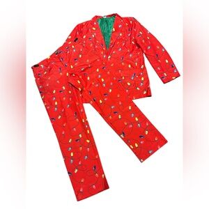 Life of the Party Festive Mens XL 2-Piece Suit Red Christmas Lights